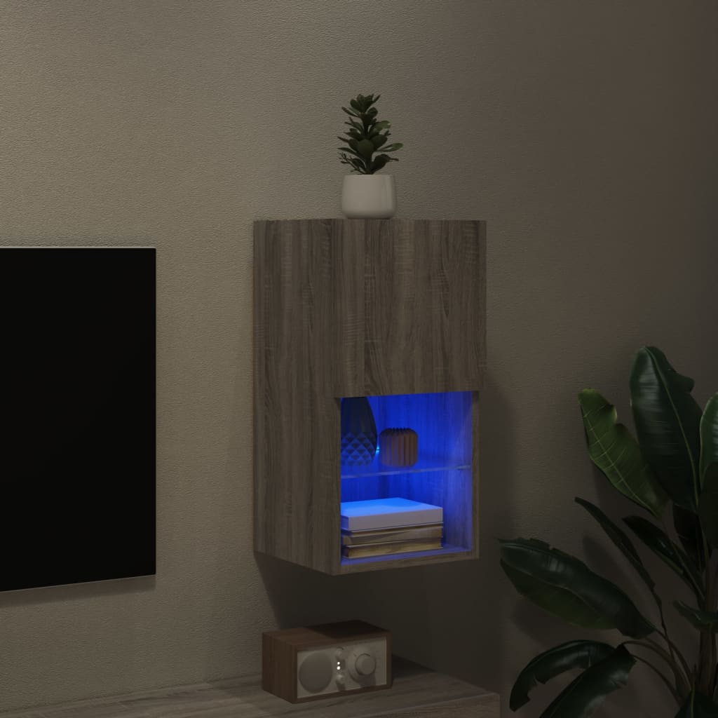 vidaXL Comodă TV cu lumini LED, gri sonoma, 30,5x30x60 cm vidaXL Comodă TV cu lumini LED, gri sonoma, 30,5x30x60 cm