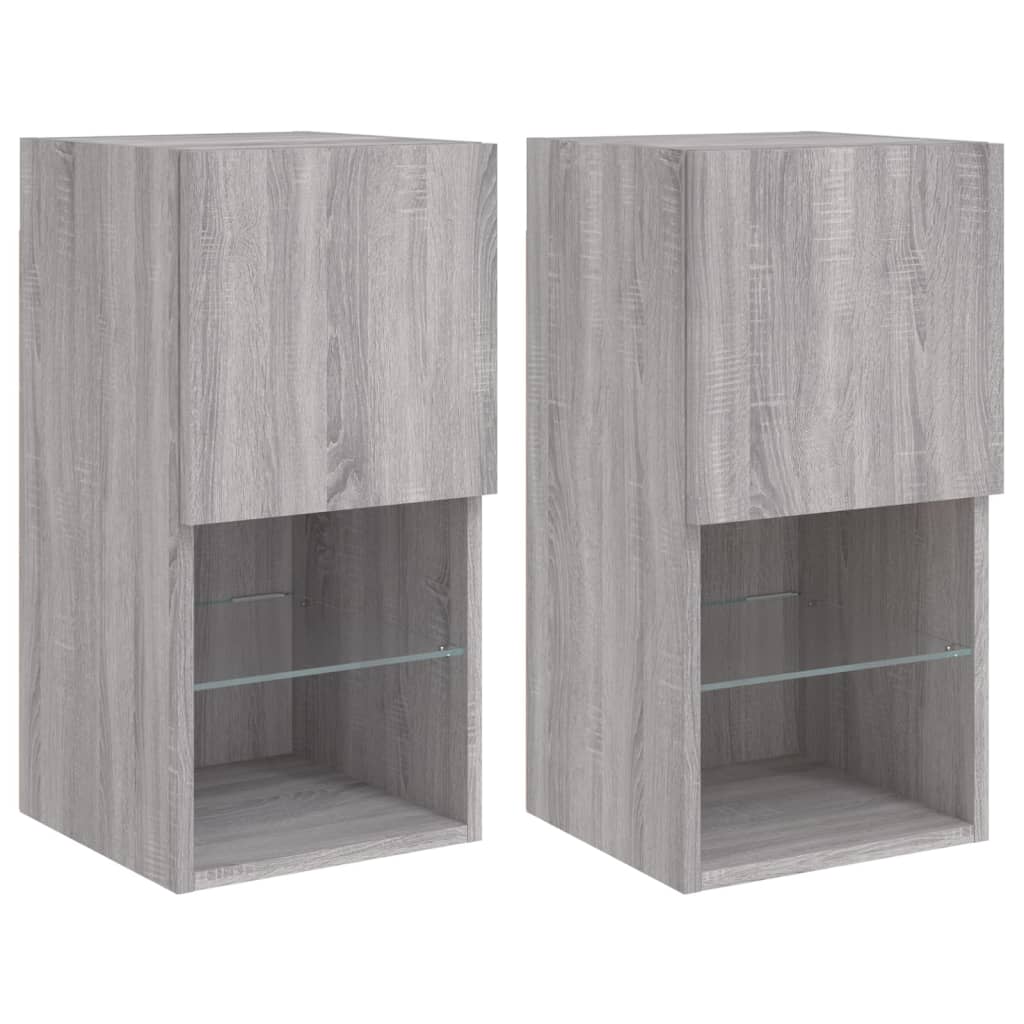 vidaXL Comode TV cu lumini LED, 2 buc., gri sonoma, 30,5x30x60 cm