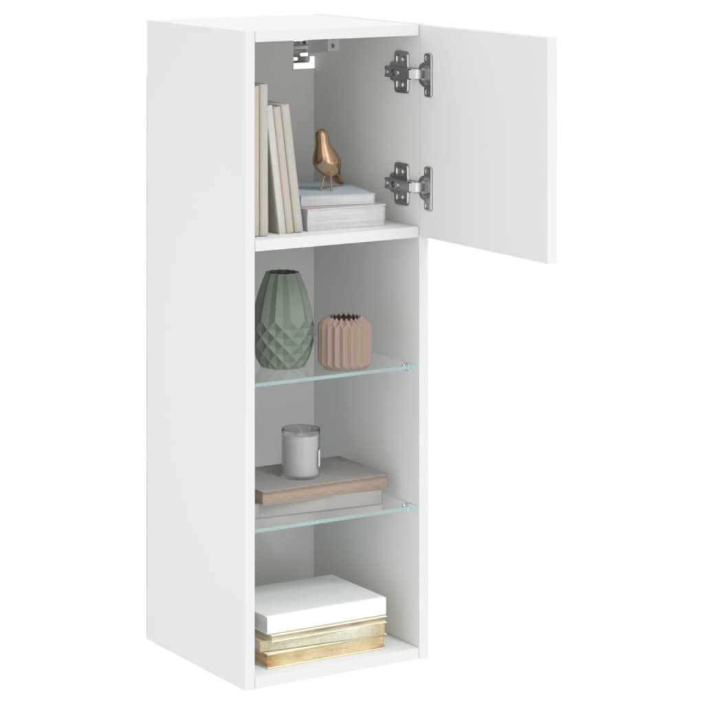 vidaXL Comode TV cu lumini LED, 2 buc., alb, 30,5x30x90 cm