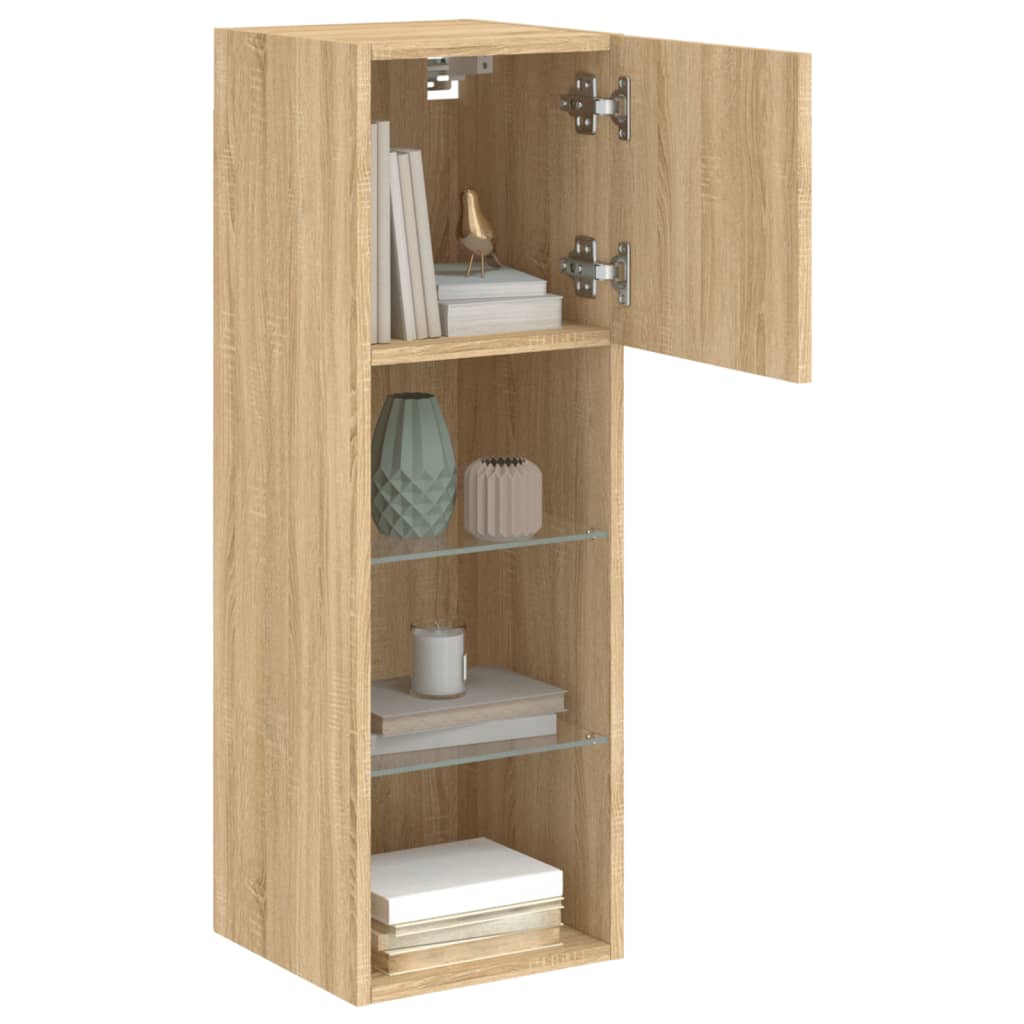 vidaXL Comode TV cu lumini LED, 2 buc., stejar sonoma, 30,5x30x90 cm