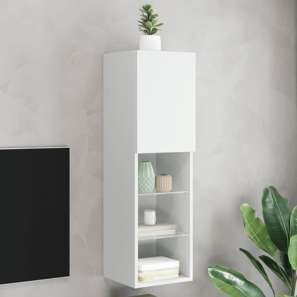 vidaXL Comodă TV cu lumini LED, alb, 30,5x30x102 cm vidaXL Comodă TV cu lumini LED, alb, 30,5x30x102 cm
