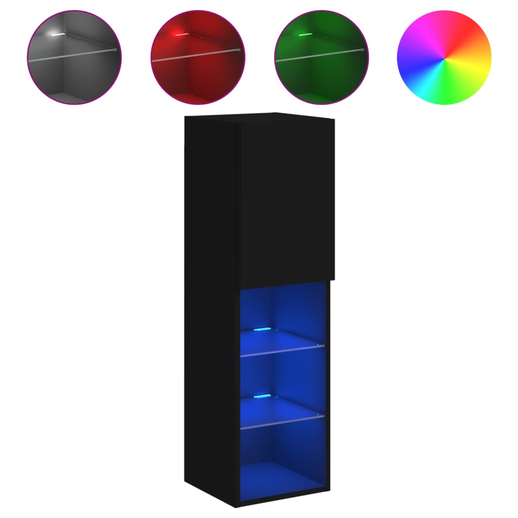vidaXL Comodă TV cu lumini LED, negru, 30,5x30x102 cm