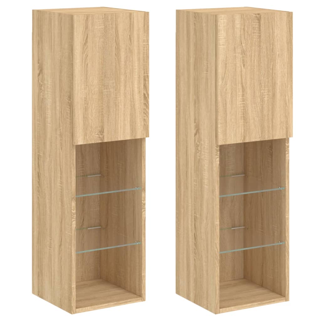 vidaXL Comode TV cu lumini LED, 2 buc., stejar sonoma, 30,5x30x102 cm