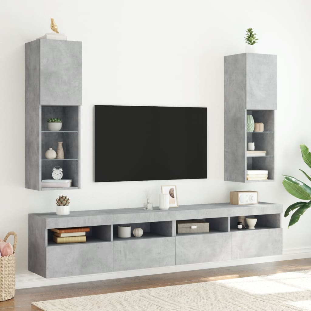 vidaXL Comodă TV cu lumini LED, gri beton, 30,5x30x102 cm vidaXL Comodă TV cu lumini LED, gri beton, 30,5x30x102 cm