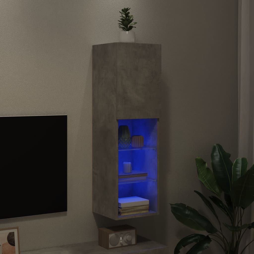 vidaXL Comodă TV cu lumini LED, gri beton, 30,5x30x102 cm vidaXL Comodă TV cu lumini LED, gri beton, 30,5x30x102 cm