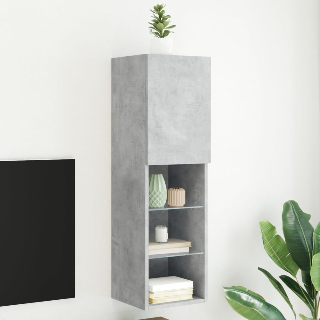 vidaXL Comodă TV cu lumini LED, gri beton, 30,5x30x102 cm vidaXL Comodă TV cu lumini LED, gri beton, 30,5x30x102 cm