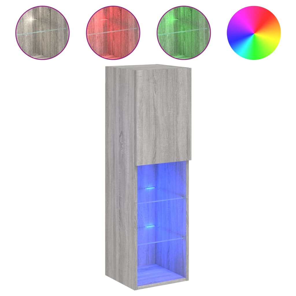 vidaXL Comodă TV cu lumini LED, gri sonoma, 30,5x30x102 cm vidaXL Comodă TV cu lumini LED, gri sonoma, 30,5x30x102 cm