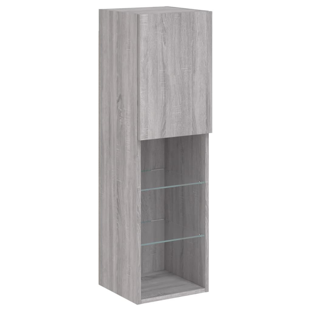 vidaXL Comodă TV cu lumini LED, gri sonoma, 30,5x30x102 cm vidaXL Comodă TV cu lumini LED, gri sonoma, 30,5x30x102 cm