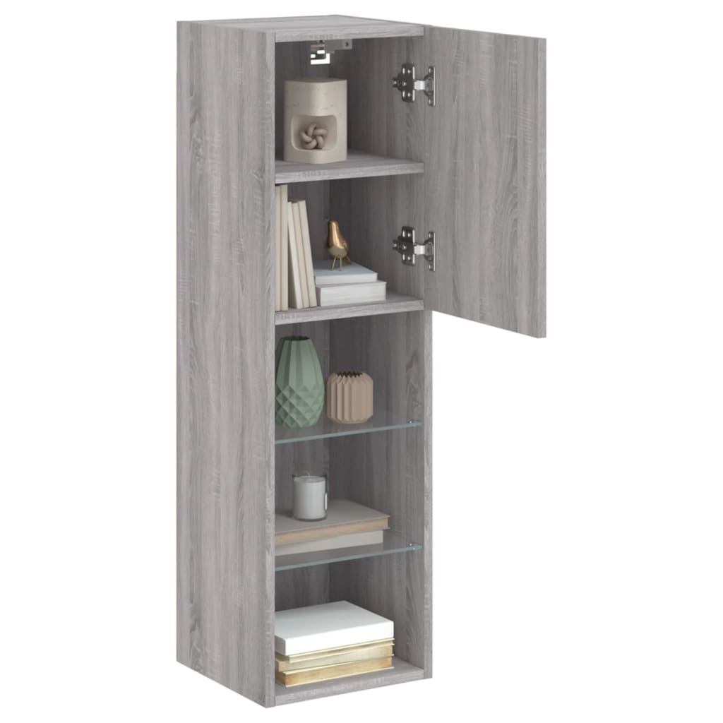 vidaXL Comode TV cu lumini LED, 2 buc., gri sonoma, 30,5x30x102 cm