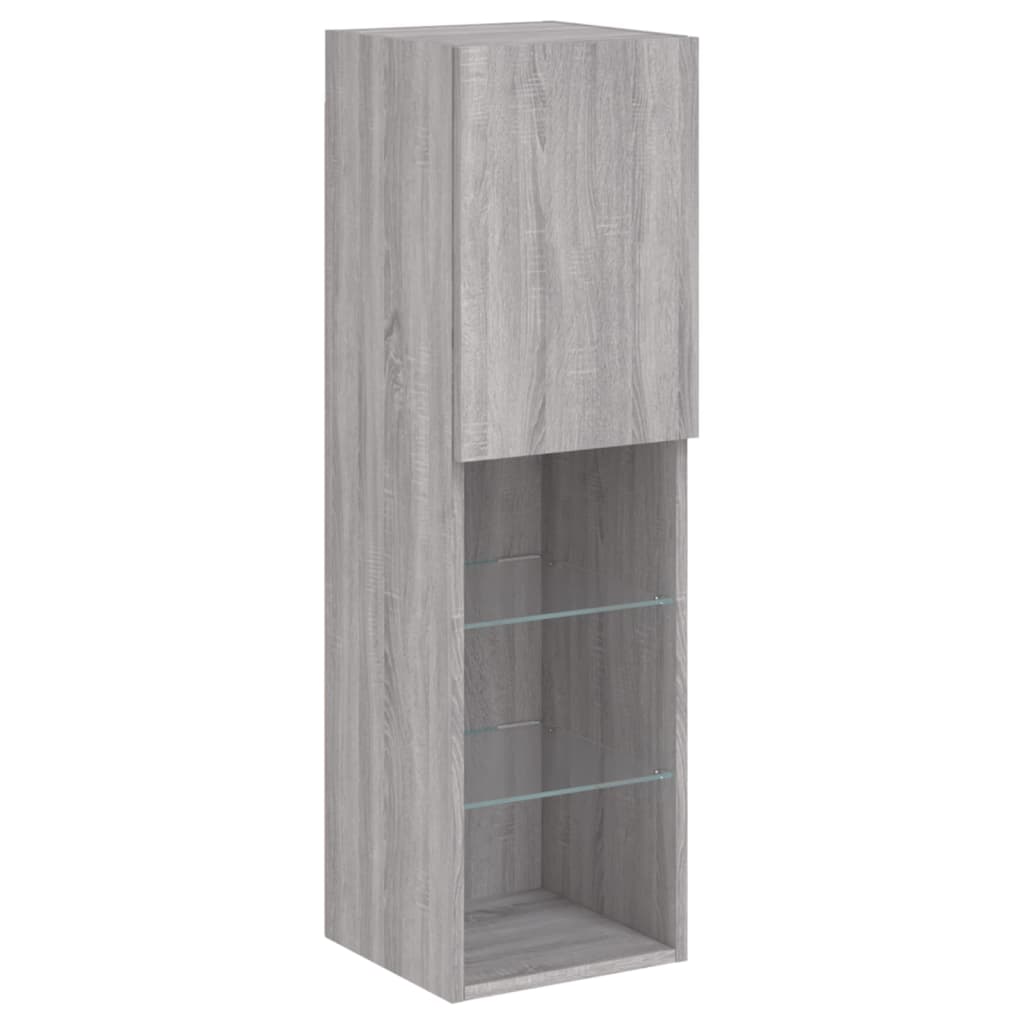 vidaXL Comode TV cu lumini LED, 2 buc., gri sonoma, 30,5x30x102 cm