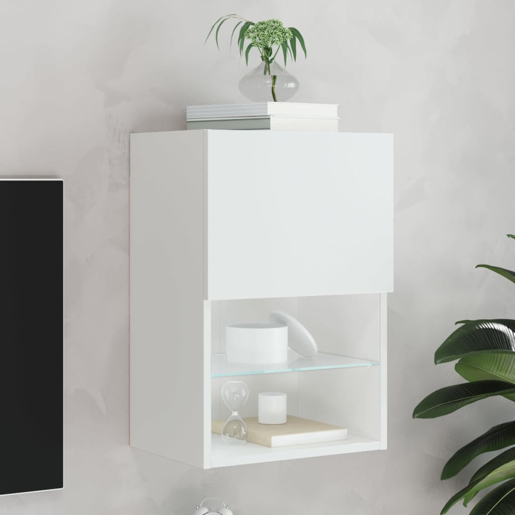 vidaXL Comodă TV cu lumini LED, alb, 40,5x30x60 cm vidaXL Comodă TV cu lumini LED, alb, 40,5x30x60 cm