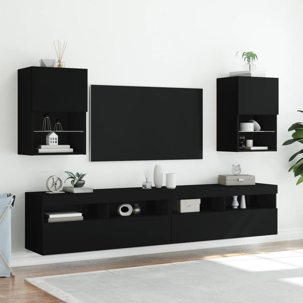 vidaXL Comodă TV cu lumini LED, negru, 40,5x30x60 cm
