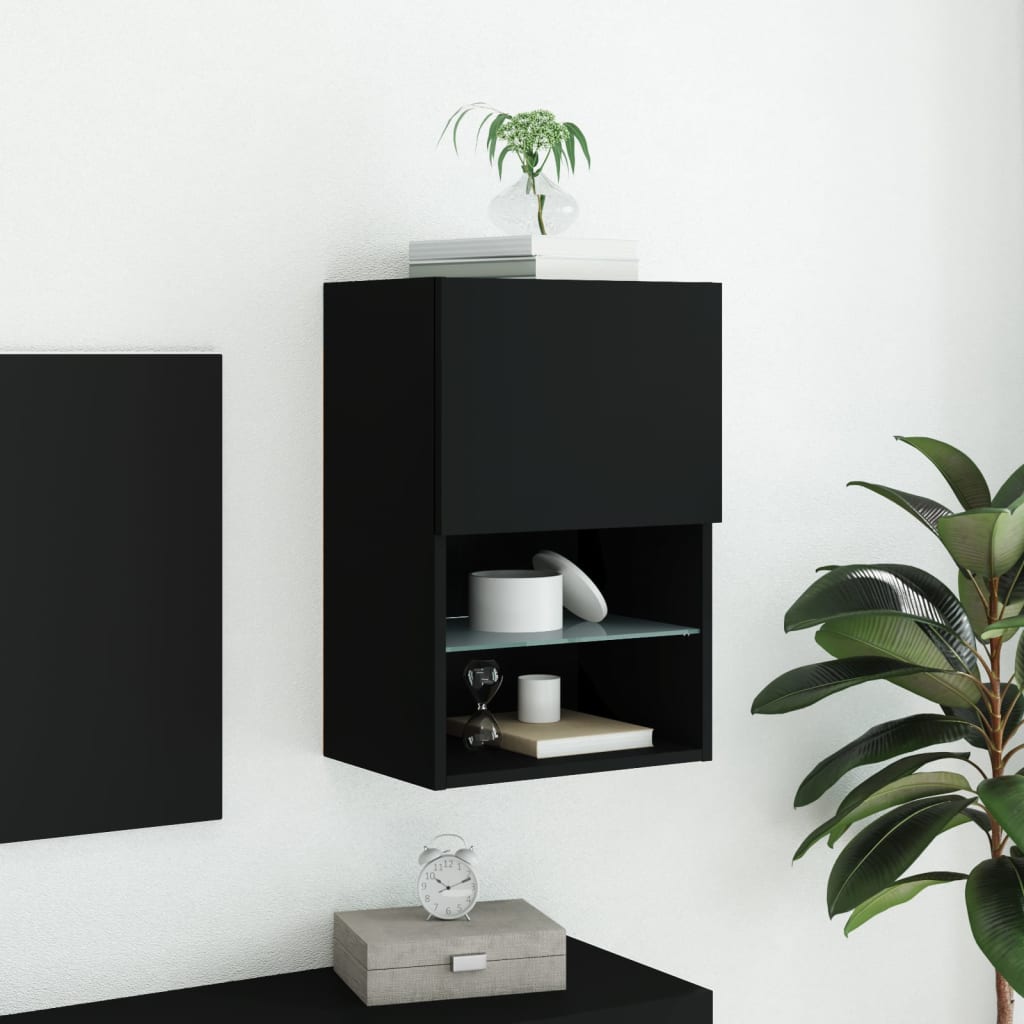 vidaXL Comodă TV cu lumini LED, negru, 40,5x30x60 cm