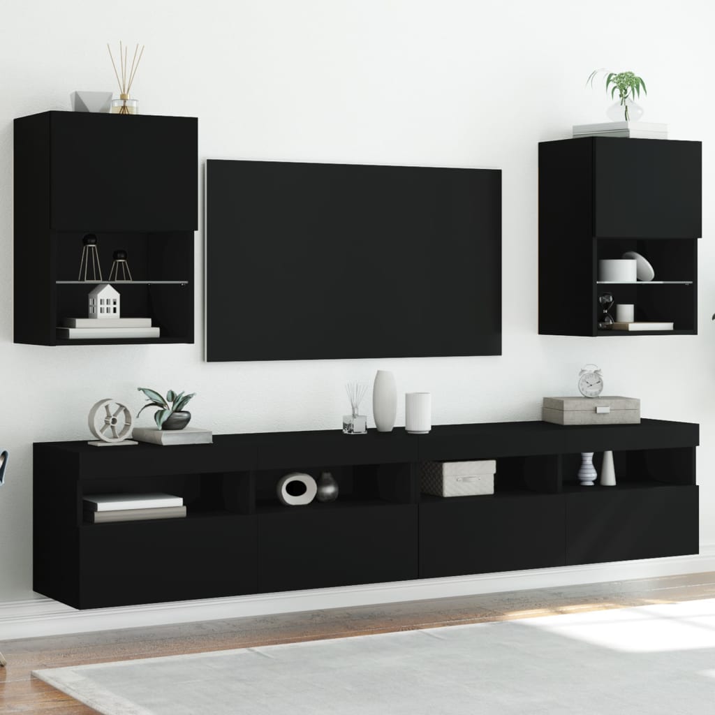 vidaXL Comode TV cu lumini LED, 2 buc., negru, 40,5x30x60 cm