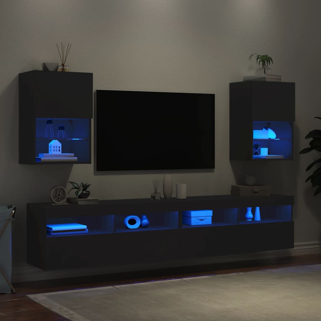 vidaXL Comode TV cu lumini LED, 2 buc., negru, 40,5x30x60 cm
