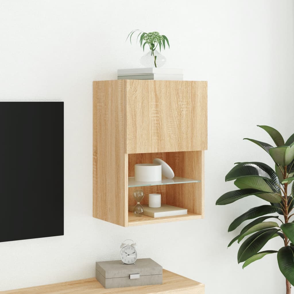 vidaXL Comodă TV cu lumini LED, stejar sonoma, 40,5x30x60 cm