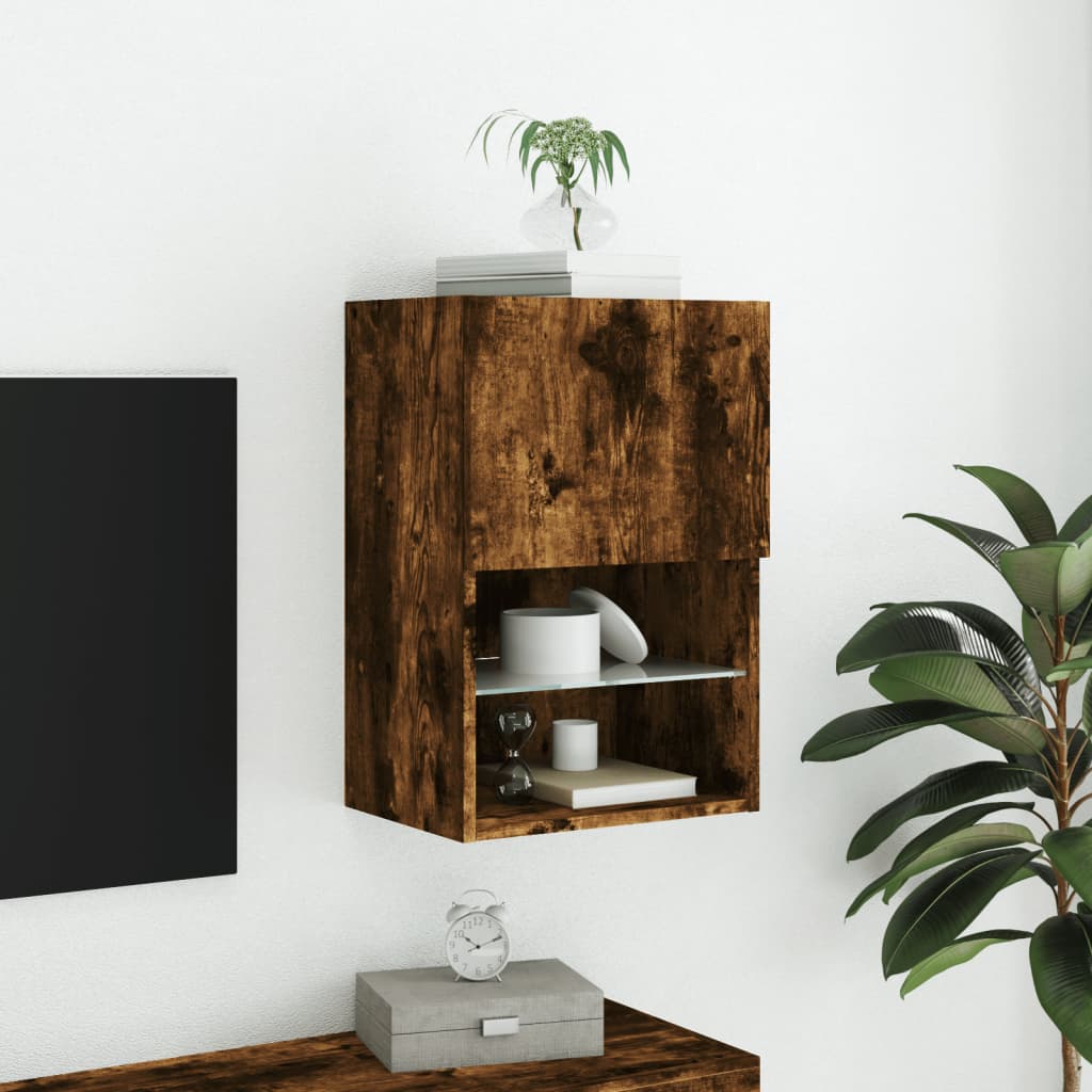 vidaXL Comodă TV cu lumini LED, stejar fumuriu, 40,5x30x60 cm
