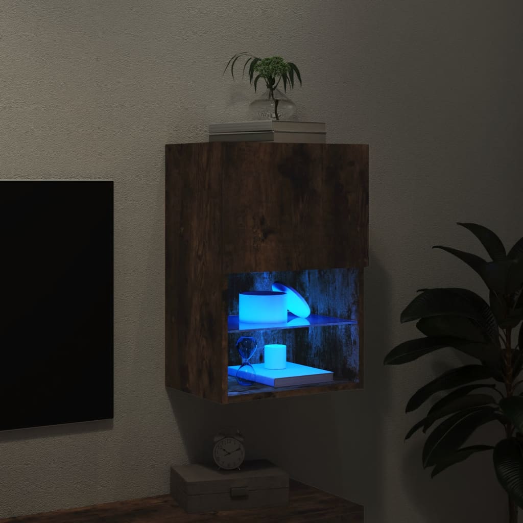 vidaXL Comodă TV cu lumini LED, stejar fumuriu, 40,5x30x60 cm