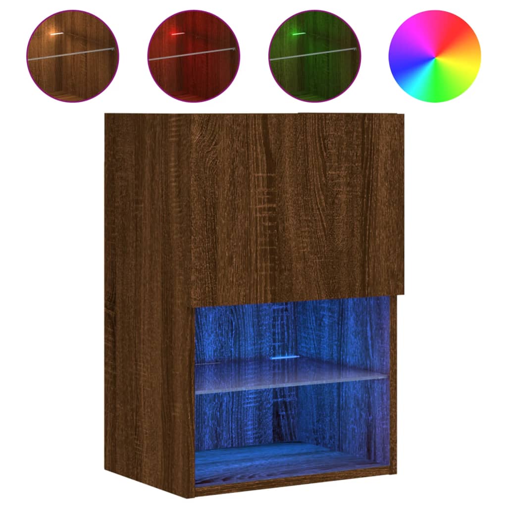 vidaXL Comodă TV cu lumini LED, stejar maro, 40,5x30x60 cm