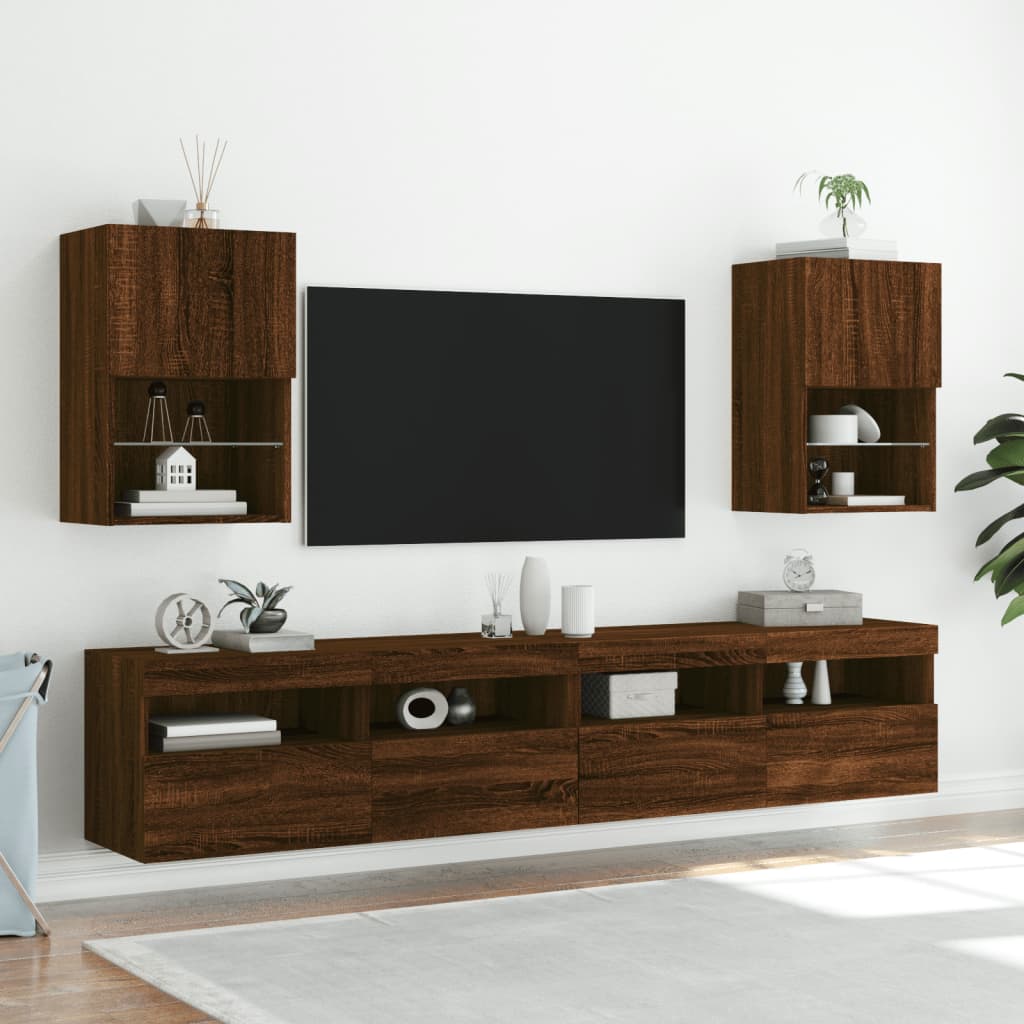 vidaXL Comodă TV cu lumini LED, stejar maro, 40,5x30x60 cm