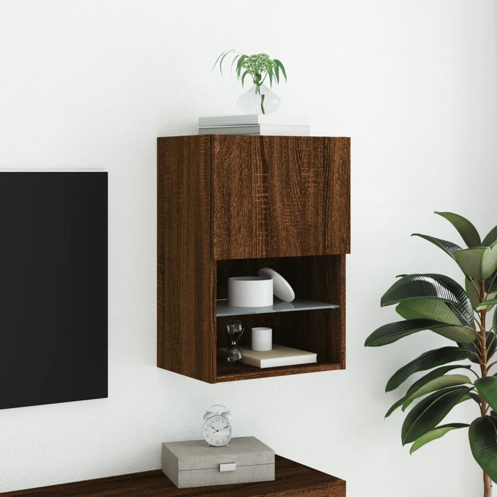 vidaXL Comodă TV cu lumini LED, stejar maro, 40,5x30x60 cm
