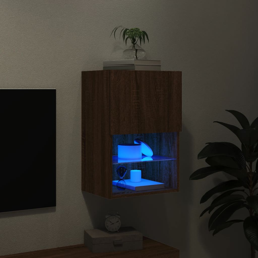 vidaXL Comodă TV cu lumini LED, stejar maro, 40,5x30x60 cm