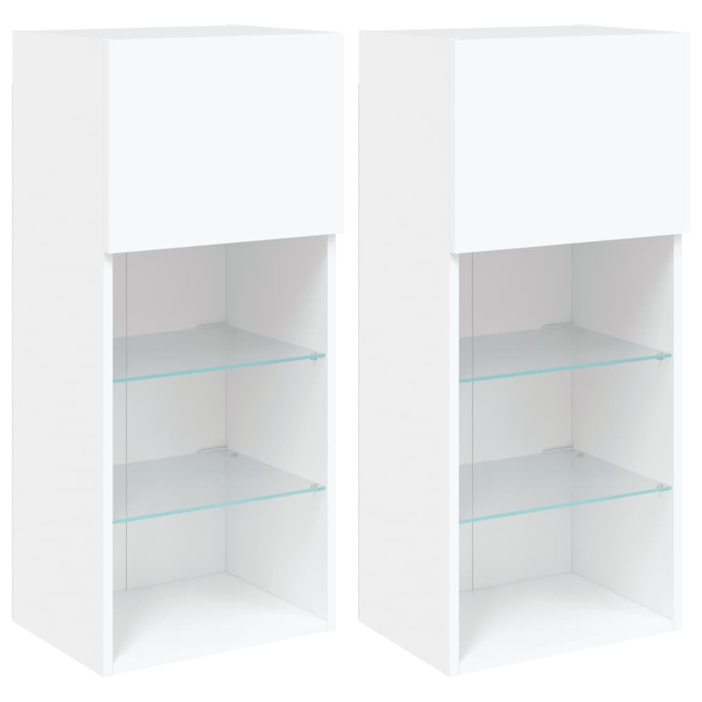 vidaXL Comode TV cu lumini LED, 2 buc., alb, 40,5x30x90 cm