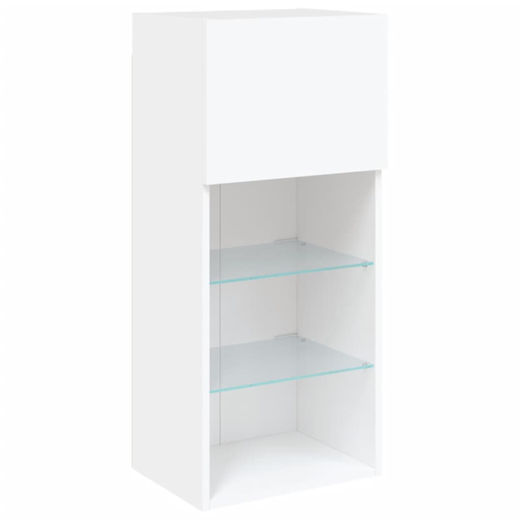 vidaXL Comode TV cu lumini LED, 2 buc., alb, 40,5x30x90 cm