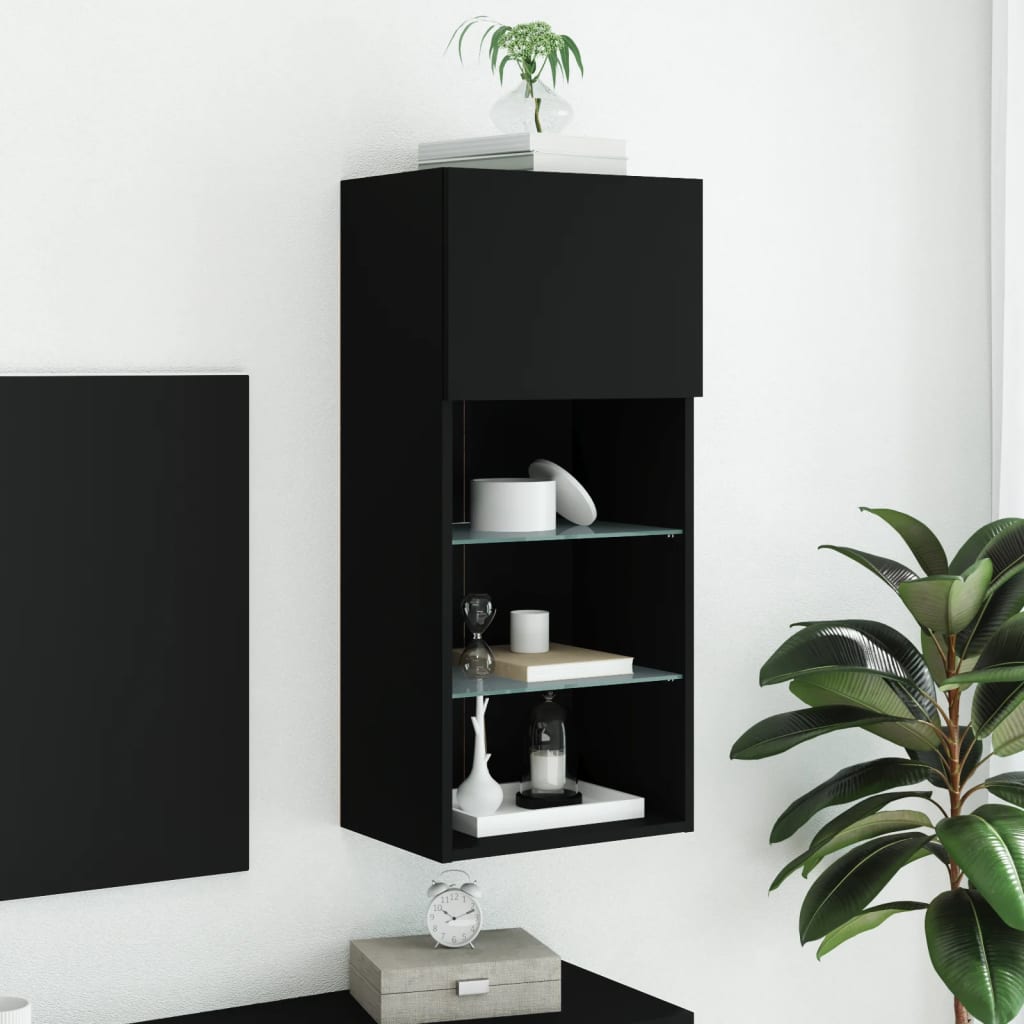vidaXL Comodă TV cu lumini LED, negru, 40,5x30x90 cm