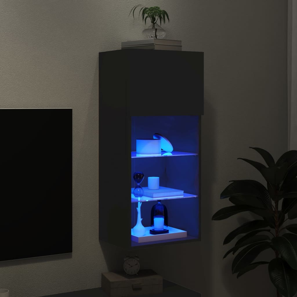 vidaXL Comodă TV cu lumini LED, negru, 40,5x30x90 cm
