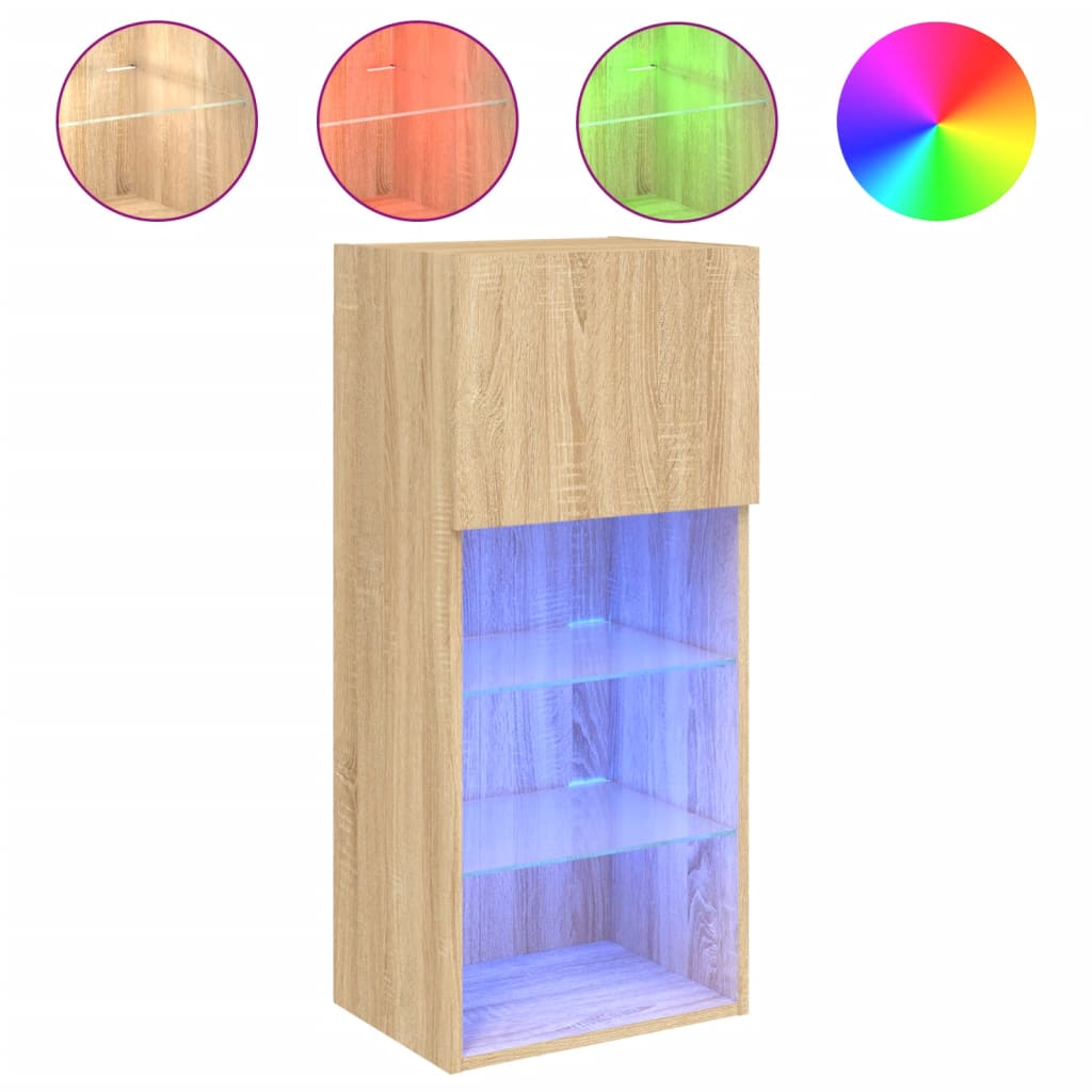 vidaXL Comodă TV cu lumini LED, stejar sonoma, 40,5x30x90 cm
