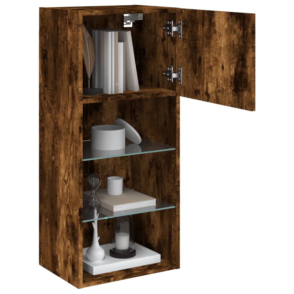 vidaXL Comode TV cu lumini LED, stejar fumuriu, 40,5x30x90 cm