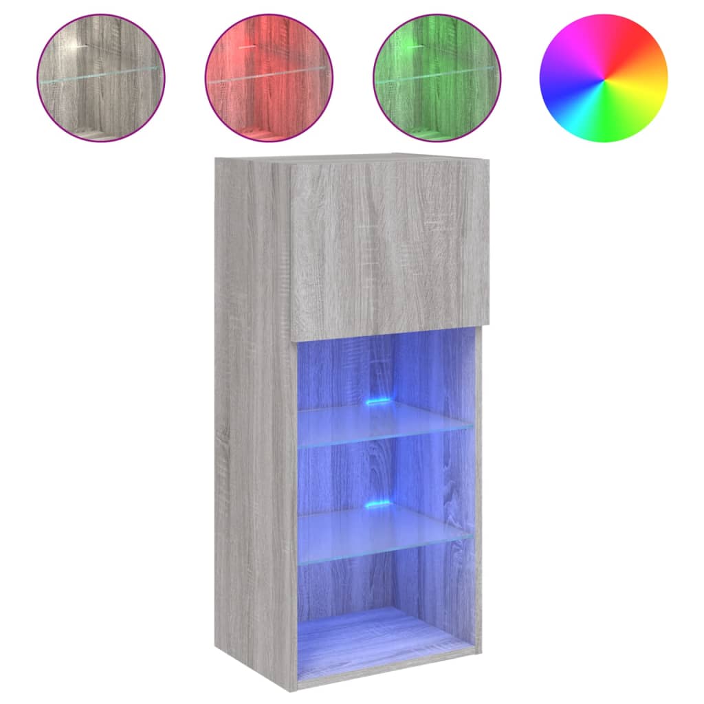 vidaXL Comodă TV cu lumini LED, gri sonoma, 40,5x30x90 cm vidaXL Comodă TV cu lumini LED, gri sonoma, 40,5x30x90 cm
