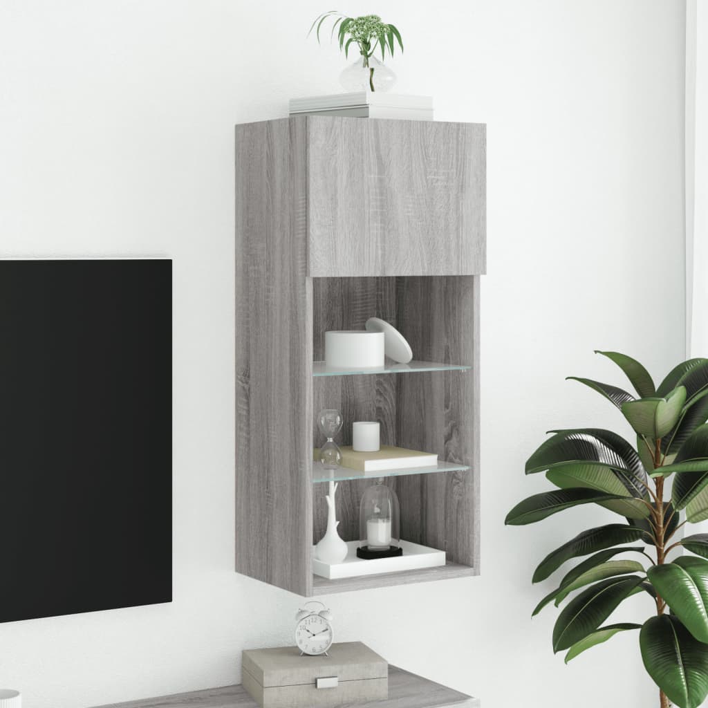 vidaXL Comodă TV cu lumini LED, gri sonoma, 40,5x30x90 cm vidaXL Comodă TV cu lumini LED, gri sonoma, 40,5x30x90 cm