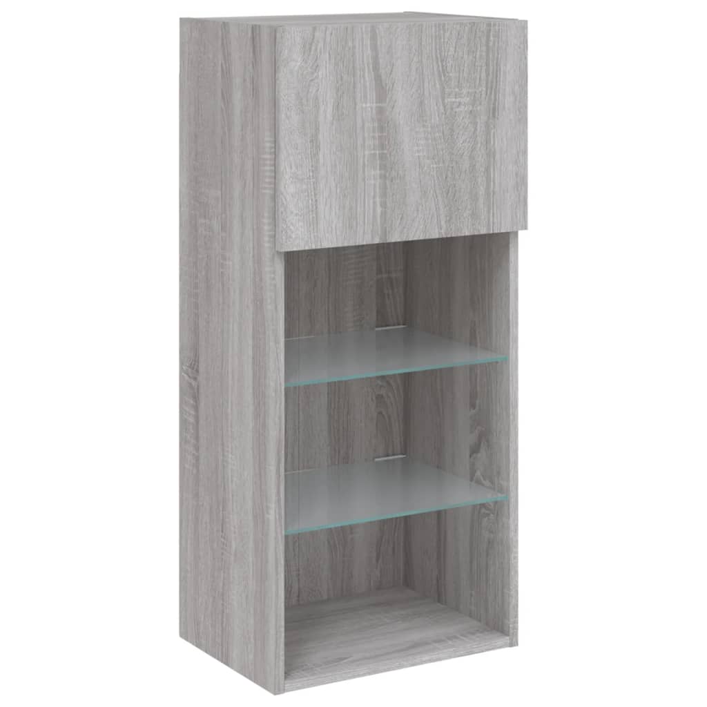 vidaXL Comodă TV cu lumini LED, gri sonoma, 40,5x30x90 cm vidaXL Comodă TV cu lumini LED, gri sonoma, 40,5x30x90 cm