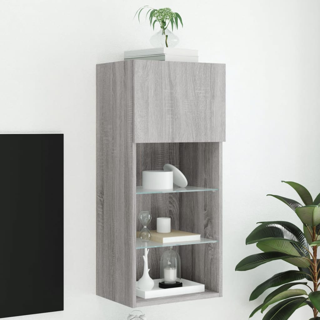 vidaXL Comodă TV cu lumini LED, gri sonoma, 40,5x30x90 cm vidaXL Comodă TV cu lumini LED, gri sonoma, 40,5x30x90 cm