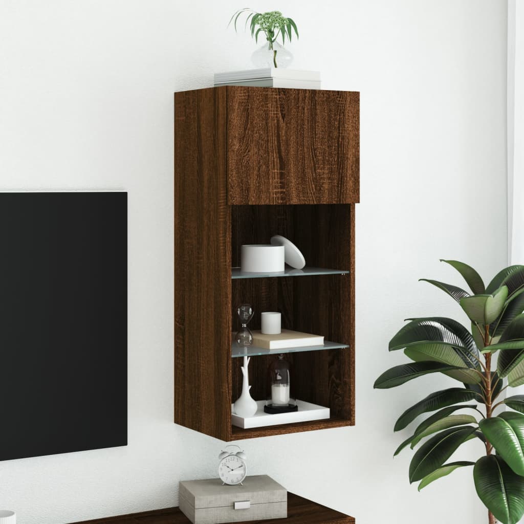vidaXL Comodă TV cu lumini LED, stejar maro, 40,5x30x90 cm