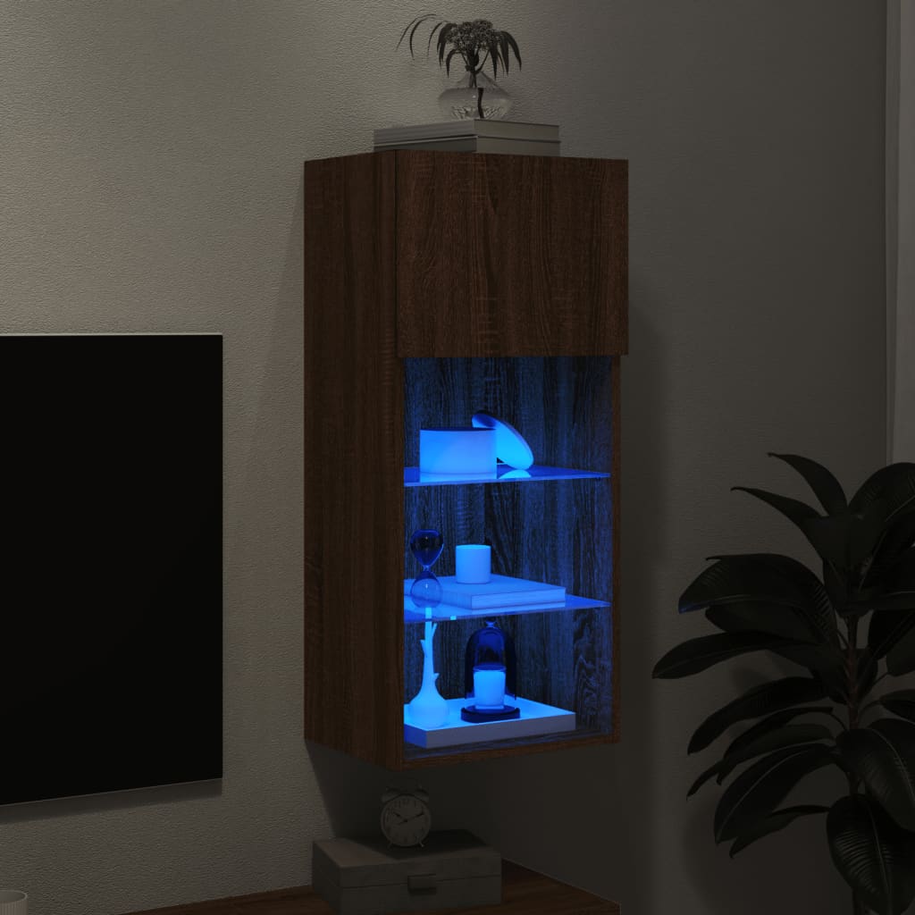 vidaXL Comodă TV cu lumini LED, stejar maro, 40,5x30x90 cm