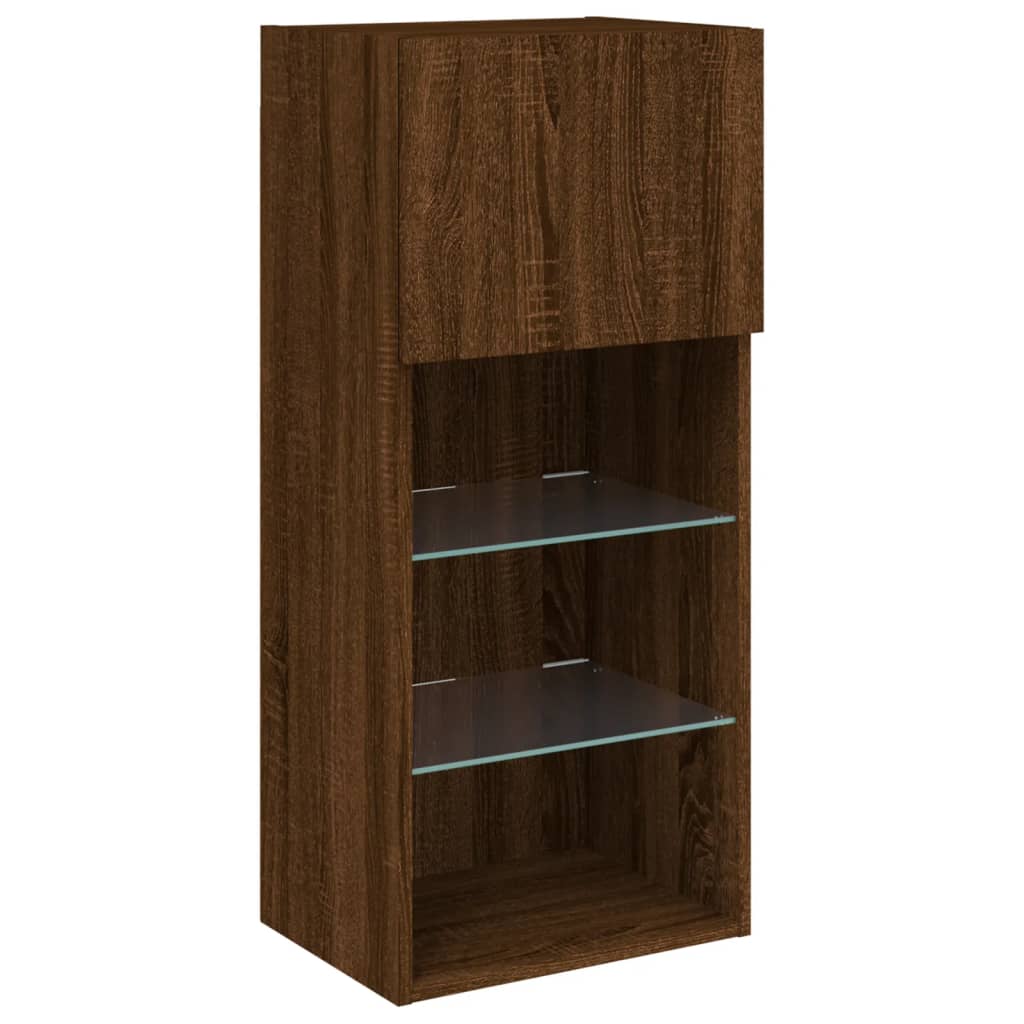 vidaXL Comodă TV cu lumini LED, stejar maro, 40,5x30x90 cm