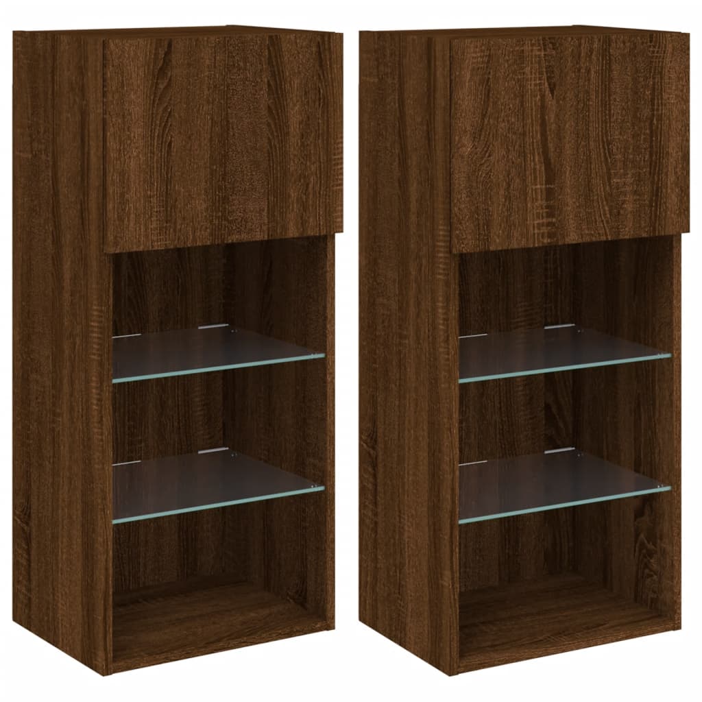 vidaXL Comode TV cu lumini LED, 2 buc. stejar maro, 40,5x30x90 cm