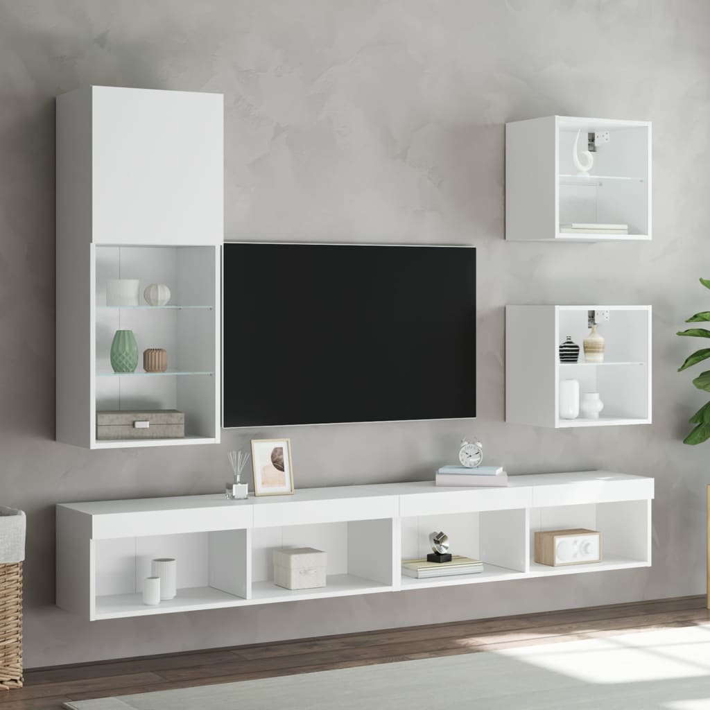 vidaXL Comodă TV cu lumini LED, alb, 40,5x30x102 cm vidaXL Comodă TV cu lumini LED, alb, 40,5x30x102 cm