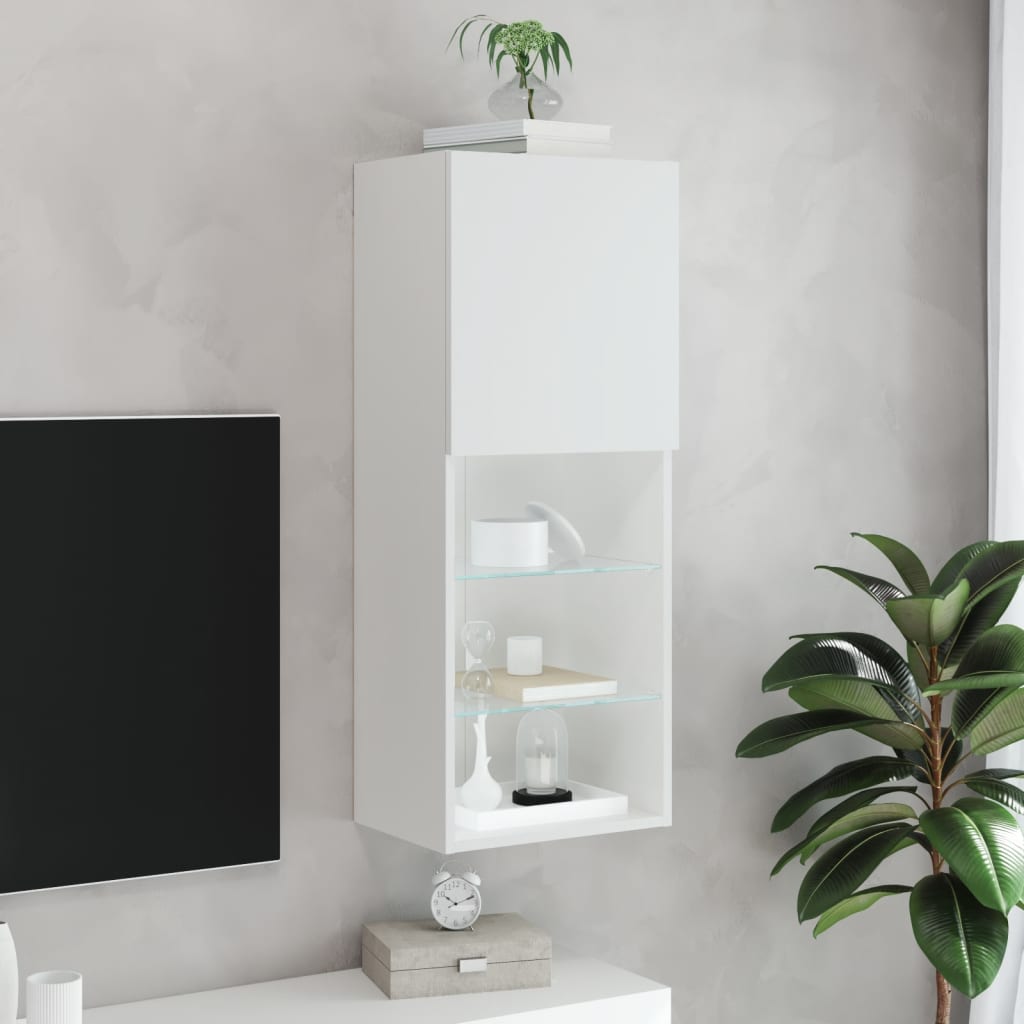 vidaXL Comodă TV cu lumini LED, alb, 40,5x30x102 cm vidaXL Comodă TV cu lumini LED, alb, 40,5x30x102 cm