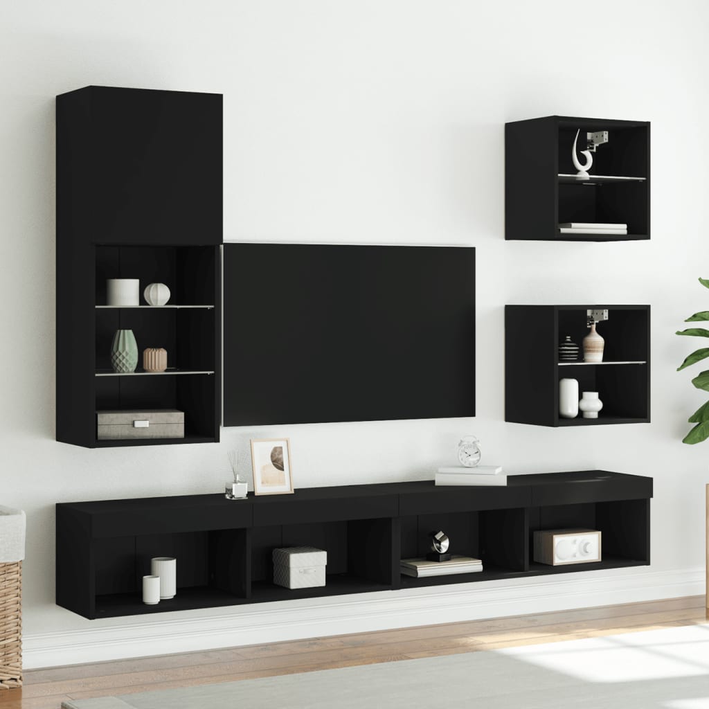 vidaXL Comodă TV cu lumini LED, negru, 40,5x30x102 cm