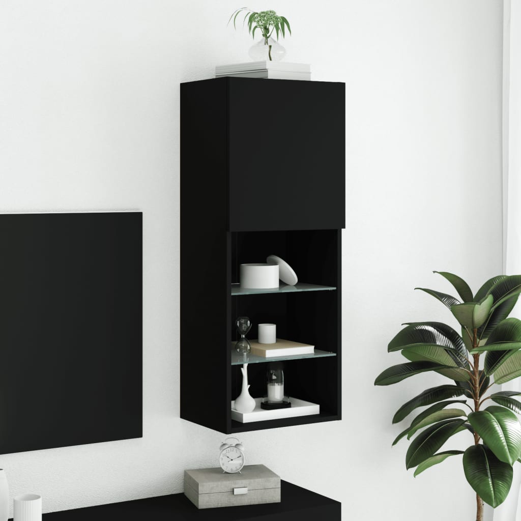 vidaXL Comodă TV cu lumini LED, negru, 40,5x30x102 cm