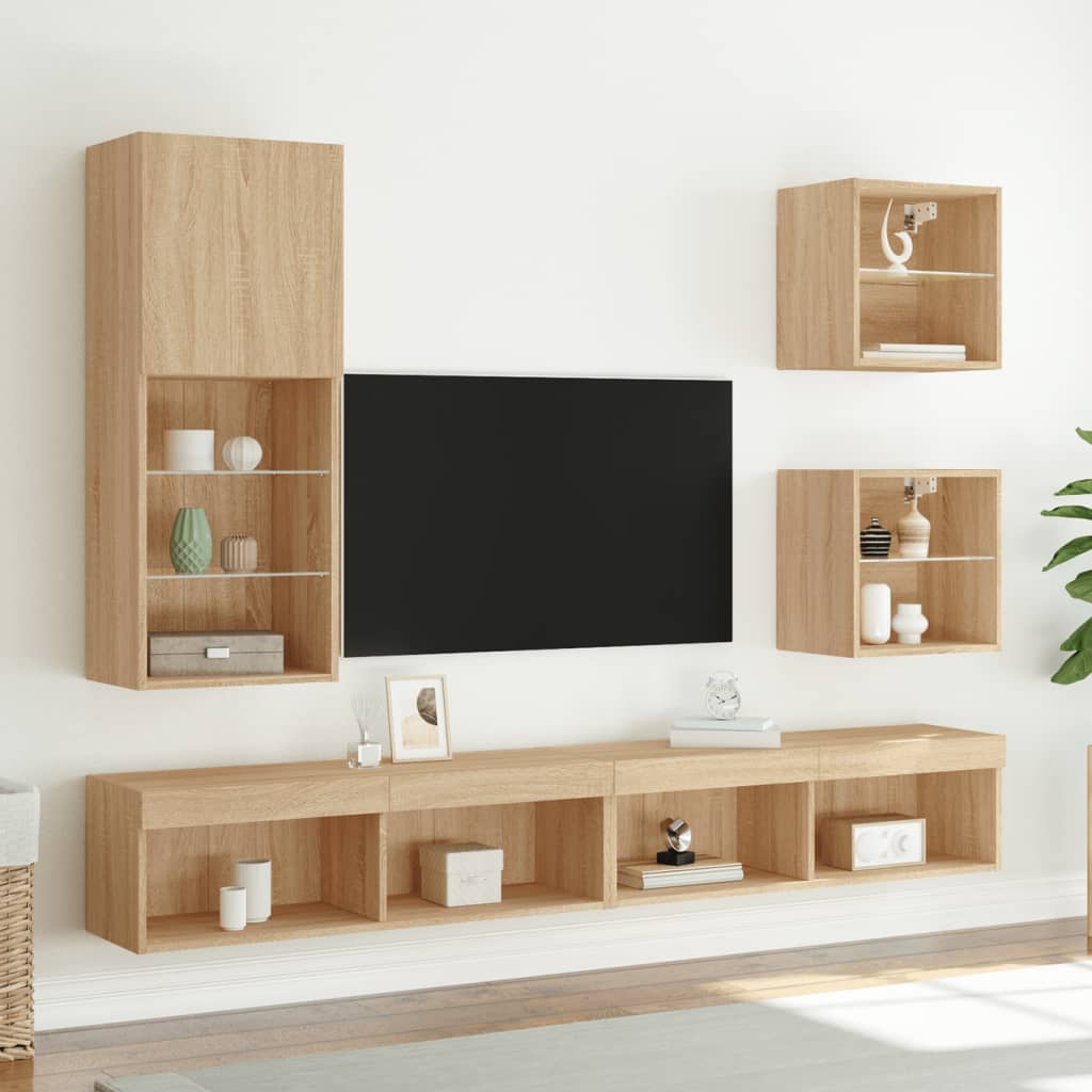 vidaXL Comodă TV cu lumini LED, stejar sonoma, 40,5x30x102 cm vidaXL Comodă TV cu lumini LED, stejar sonoma, 40,5x30x102 cm