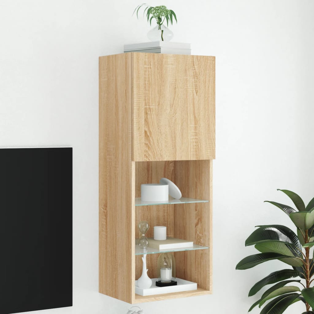 vidaXL Comodă TV cu lumini LED, stejar sonoma, 40,5x30x102 cm vidaXL Comodă TV cu lumini LED, stejar sonoma, 40,5x30x102 cm