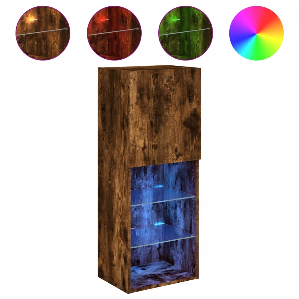 vidaXL Comodă TV cu lumini LED, stejar fumuriu, 40,5x30x102 cm