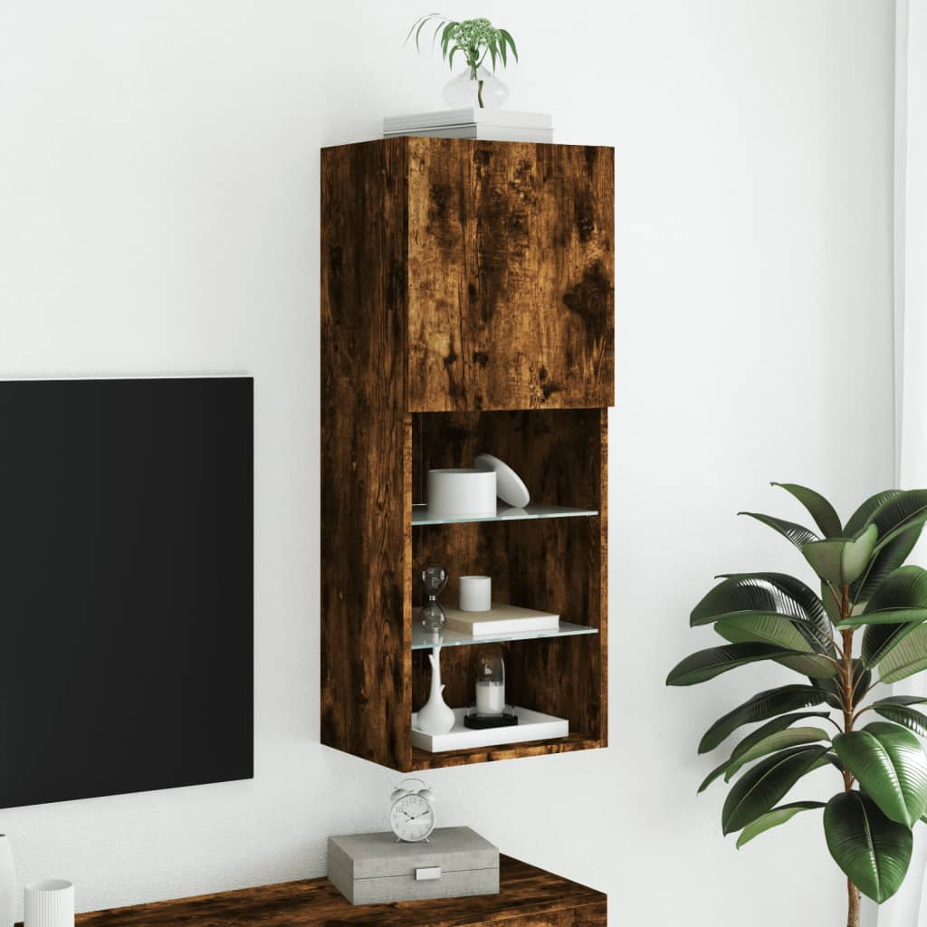 vidaXL Comodă TV cu lumini LED, stejar fumuriu, 40,5x30x102 cm