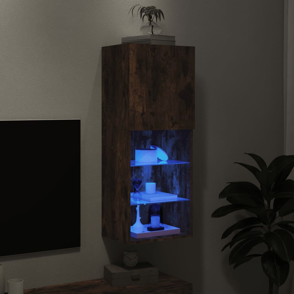 vidaXL Comodă TV cu lumini LED, stejar fumuriu, 40,5x30x102 cm