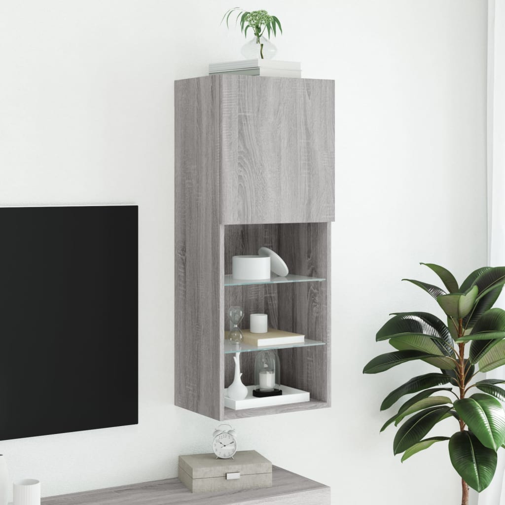 vidaXL Comodă TV cu lumini LED, gri sonoma, 40,5x30x102 cm vidaXL Comodă TV cu lumini LED, gri sonoma, 40,5x30x102 cm